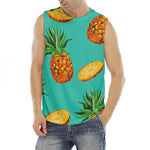 Pastel Turquoise Pineapple Pattern Print Men's Fitness Tank Top