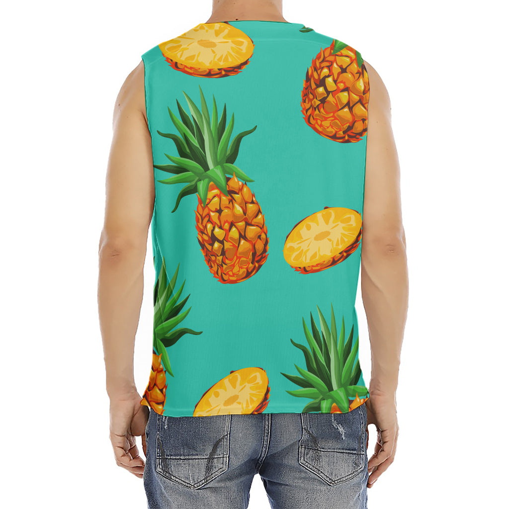 Pastel Turquoise Pineapple Pattern Print Men's Fitness Tank Top