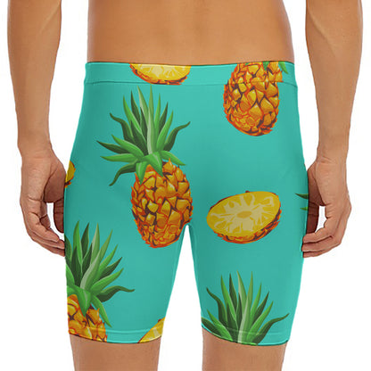 Pastel Turquoise Pineapple Pattern Print Men's Long Boxer Briefs
