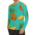 Pastel Turquoise Pineapple Pattern Print Men's Long Sleeve Rash Guard