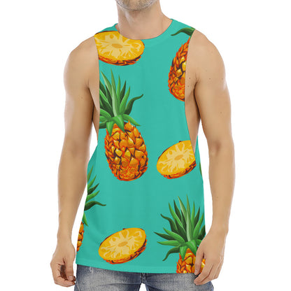 Pastel Turquoise Pineapple Pattern Print Men's Muscle Tank Top