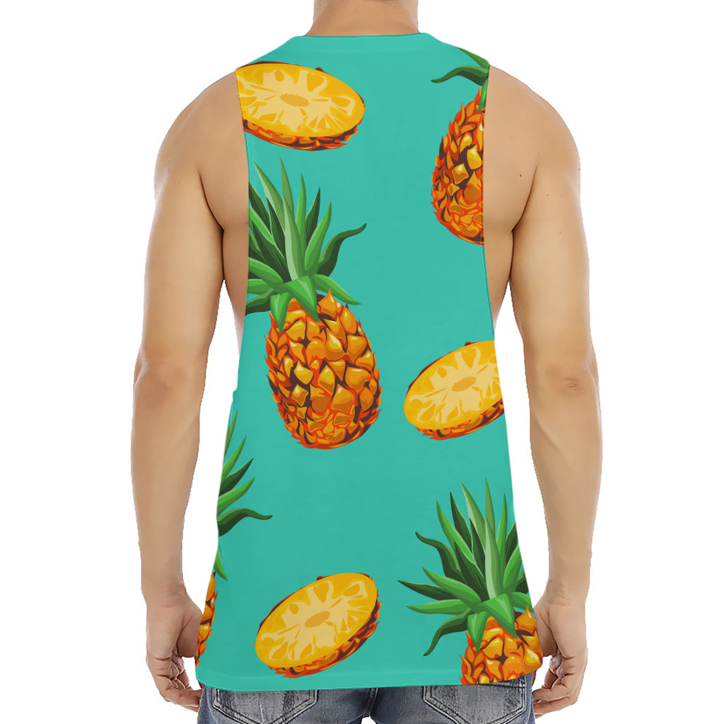 Pastel Turquoise Pineapple Pattern Print Men's Muscle Tank Top