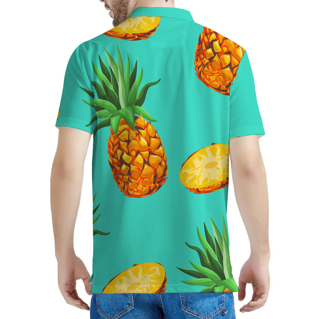 Pastel Turquoise Pineapple Pattern Print Men's Polo Shirt