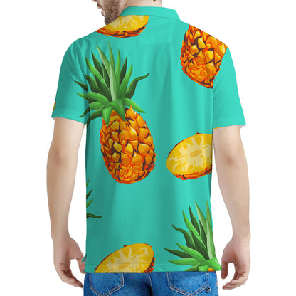 Pastel Turquoise Pineapple Pattern Print Men's Polo Shirt