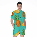 Pastel Turquoise Pineapple Pattern Print Men's Romper