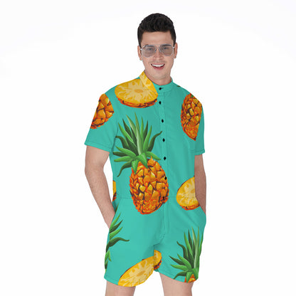Pastel Turquoise Pineapple Pattern Print Men's Rompers