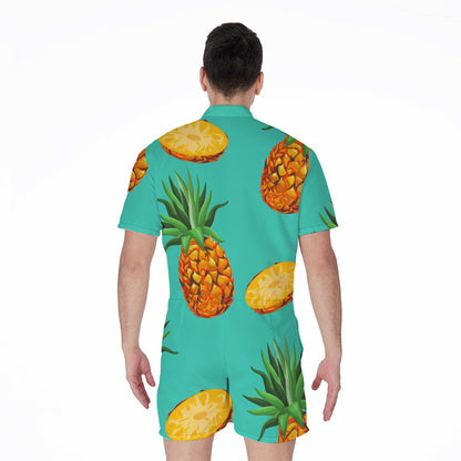 Pastel Turquoise Pineapple Pattern Print Men's Rompers