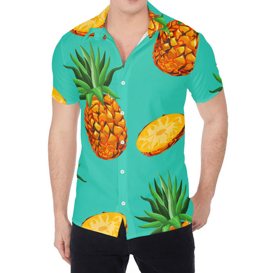 Pastel Turquoise Pineapple Pattern Print Men's Shirt