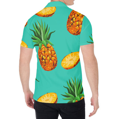 Pastel Turquoise Pineapple Pattern Print Men's Shirt
