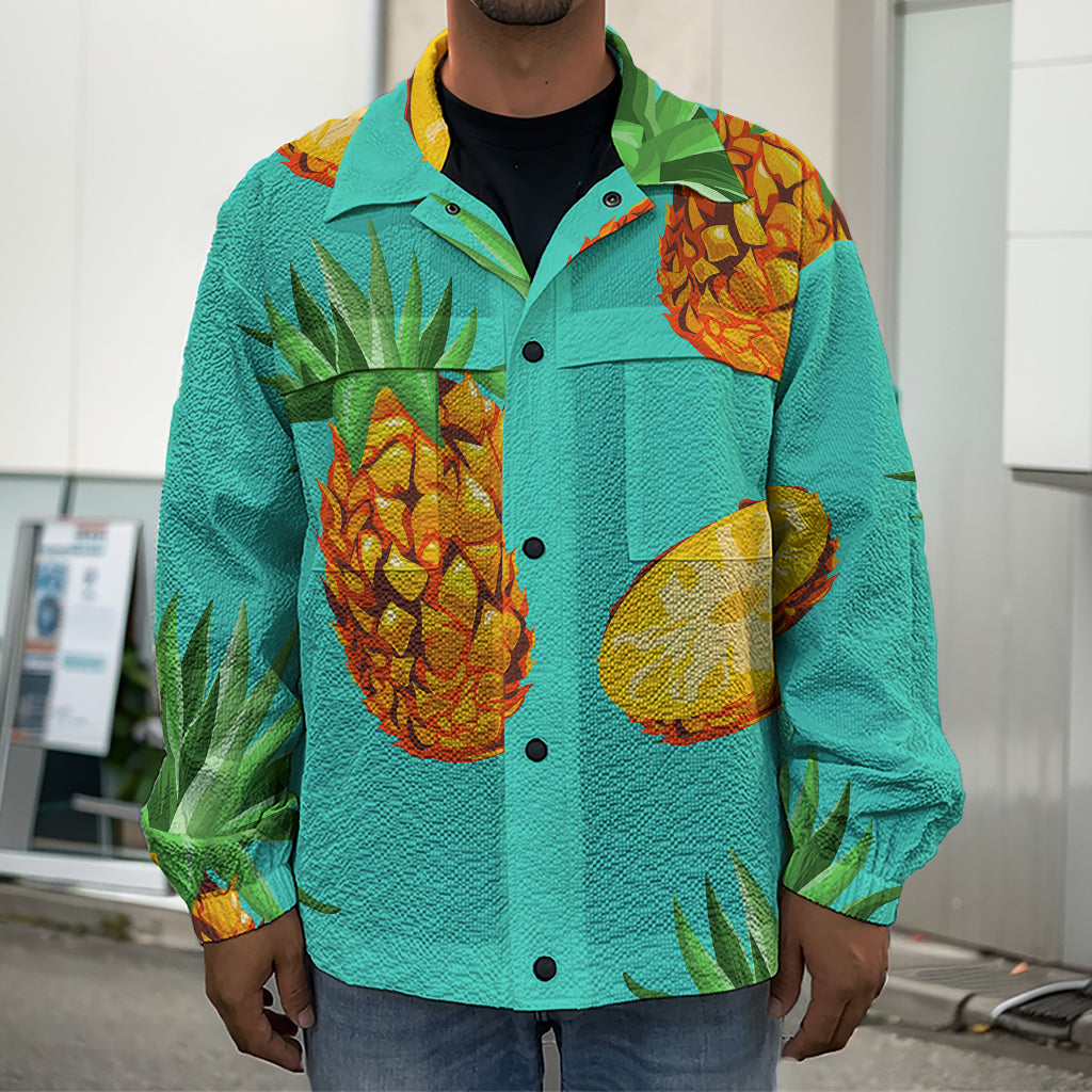 Pastel Turquoise Pineapple Pattern Print Men's Shirt Jacket