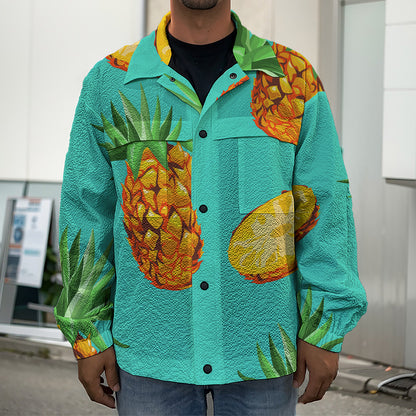 Pastel Turquoise Pineapple Pattern Print Men's Shirt Jacket
