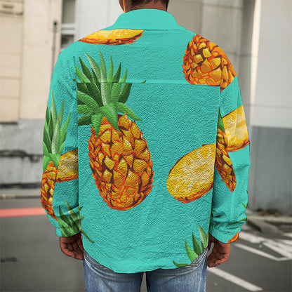 Pastel Turquoise Pineapple Pattern Print Men's Shirt Jacket