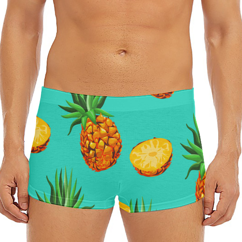 Pastel Turquoise Pineapple Pattern Print Men's Short Boxer Briefs