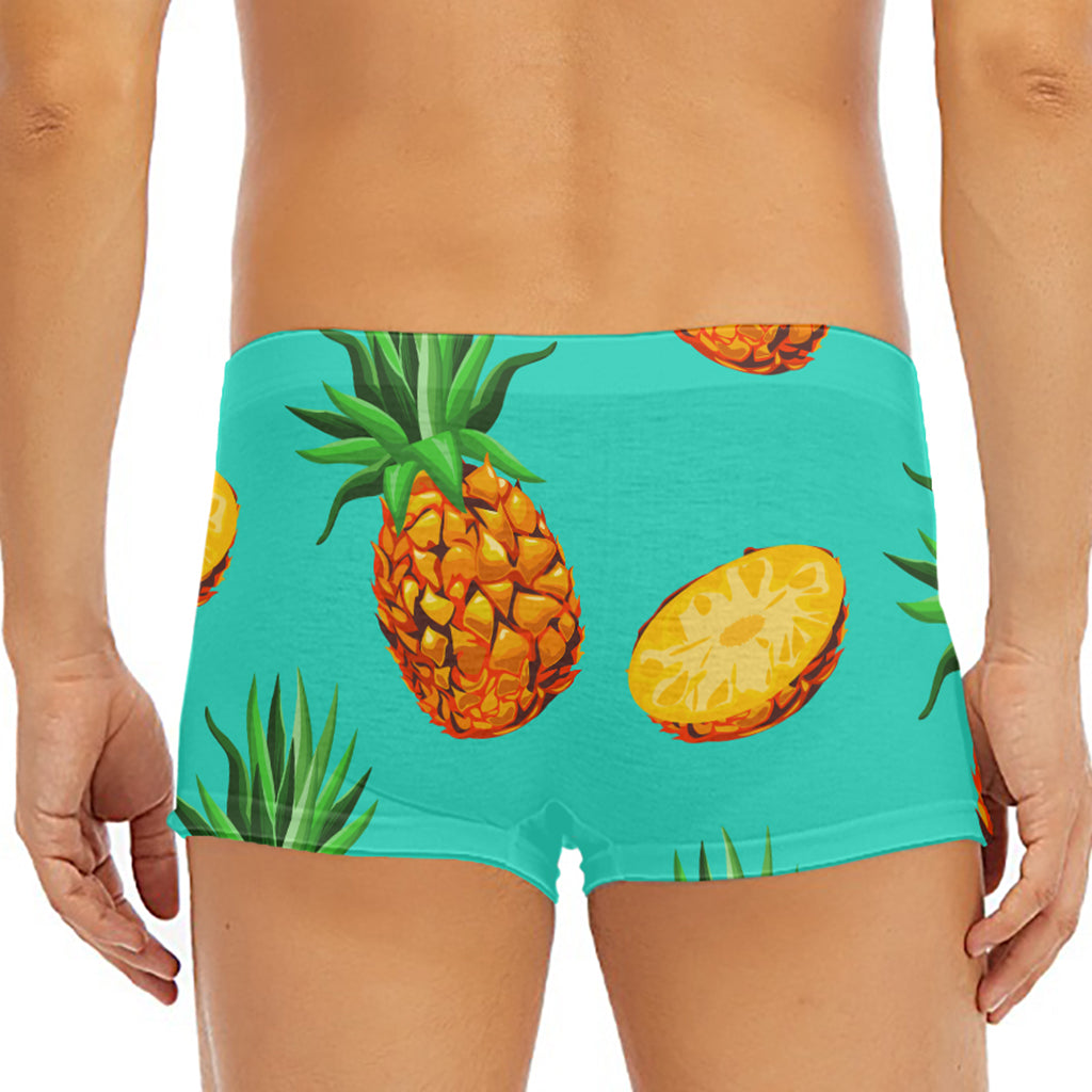 Pastel Turquoise Pineapple Pattern Print Men's Short Boxer Briefs
