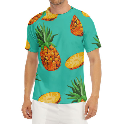 Pastel Turquoise Pineapple Pattern Print Men's Short Sleeve Rash Guard