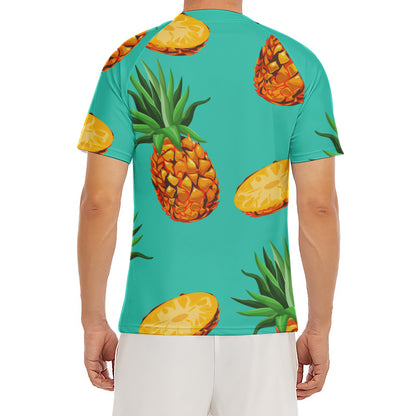 Pastel Turquoise Pineapple Pattern Print Men's Short Sleeve Rash Guard