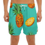 Pastel Turquoise Pineapple Pattern Print Men's Split Running Shorts
