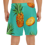 Pastel Turquoise Pineapple Pattern Print Men's Split Running Shorts