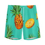 Pastel Turquoise Pineapple Pattern Print Men's Sports Shorts