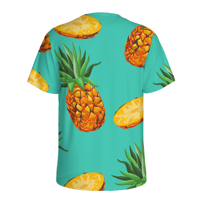 Pastel Turquoise Pineapple Pattern Print Men's Sports T-Shirt