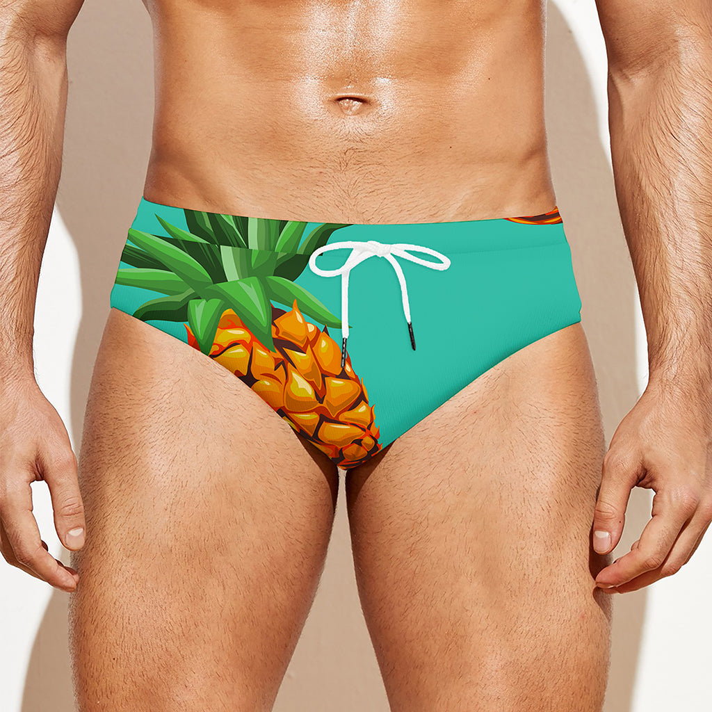 Pastel Turquoise Pineapple Pattern Print Men's Swim Briefs