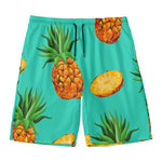 Pastel Turquoise Pineapple Pattern Print Men's Swim Trunks