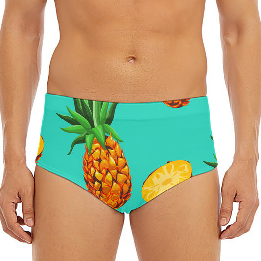 Pastel Turquoise Pineapple Pattern Print Men's Triangle Swim Briefs