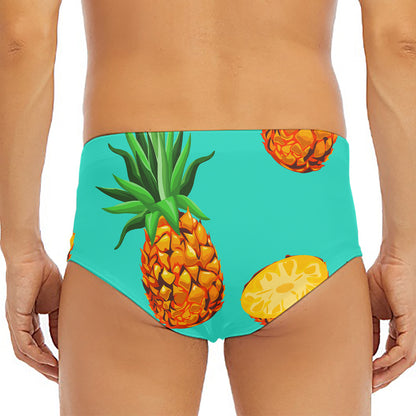 Pastel Turquoise Pineapple Pattern Print Men's Triangle Swim Briefs