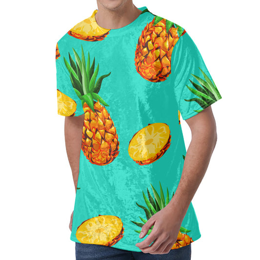 Pastel Turquoise Pineapple Pattern Print Men's Velvet T-Shirt