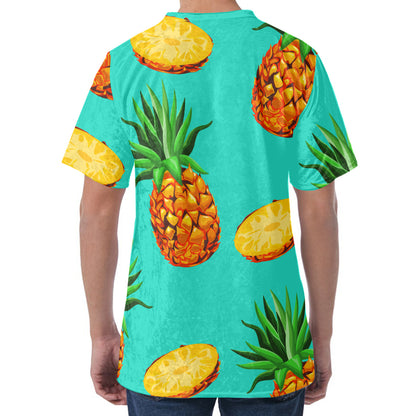 Pastel Turquoise Pineapple Pattern Print Men's Velvet T-Shirt