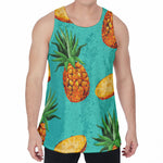 Pastel Turquoise Pineapple Pattern Print Men's Velvet Tank Top