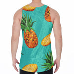 Pastel Turquoise Pineapple Pattern Print Men's Velvet Tank Top