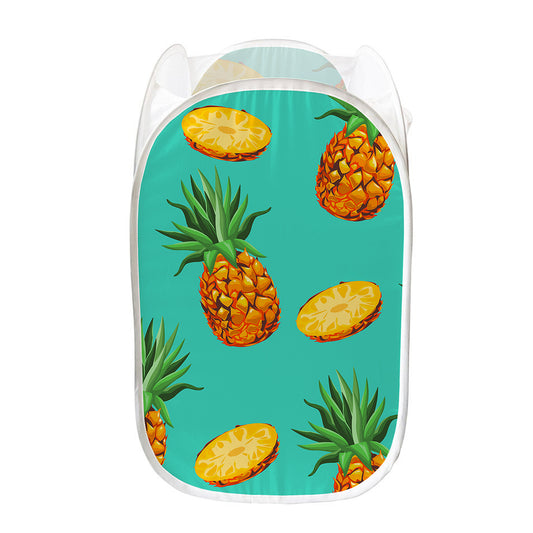 Pastel Turquoise Pineapple Pattern Print Mesh Laundry Hamper