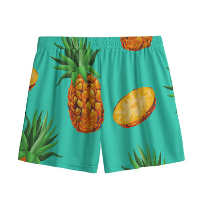 Pastel Turquoise Pineapple Pattern Print Mesh Shorts