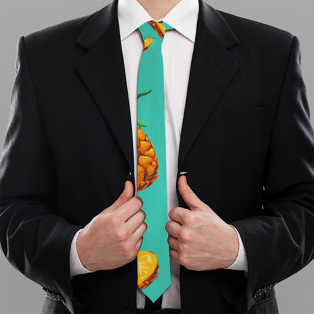 Pastel Turquoise Pineapple Pattern Print Necktie