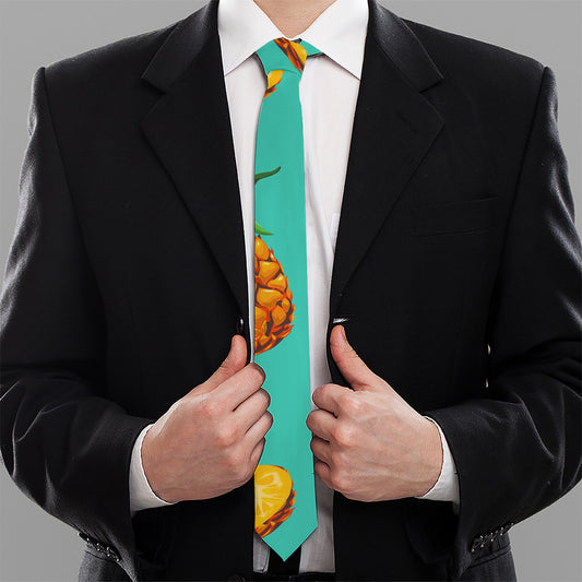 Pastel Turquoise Pineapple Pattern Print Necktie