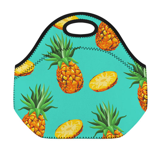 Pastel Turquoise Pineapple Pattern Print Neoprene Lunch Bag