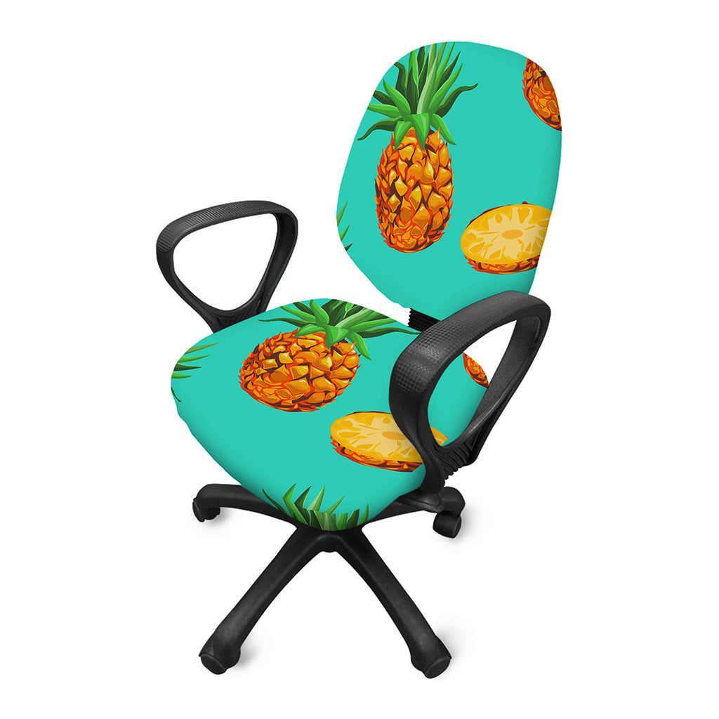 Pastel Turquoise Pineapple Pattern Print Office Chair Cover