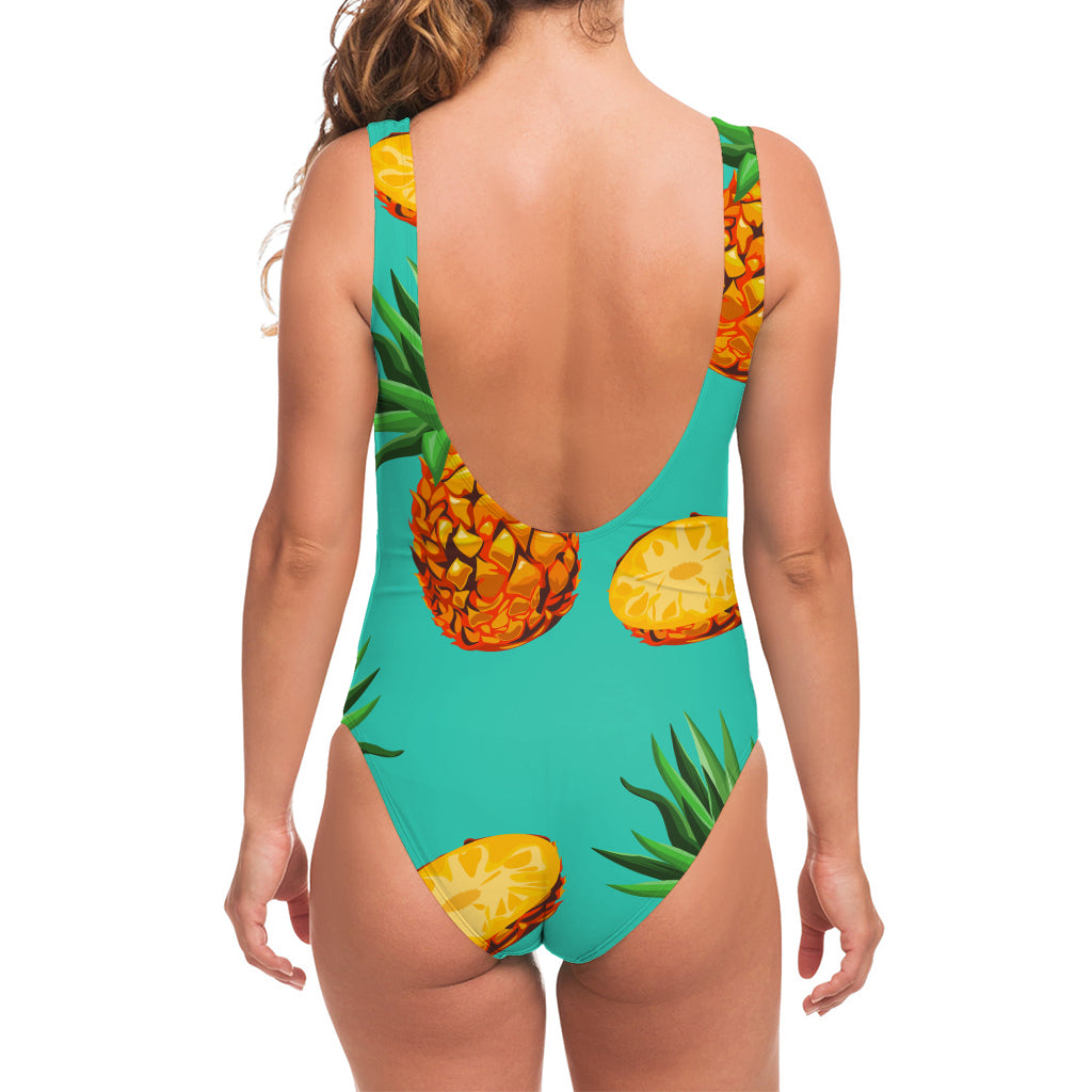 Pastel Turquoise Pineapple Pattern Print One Piece Swimsuit