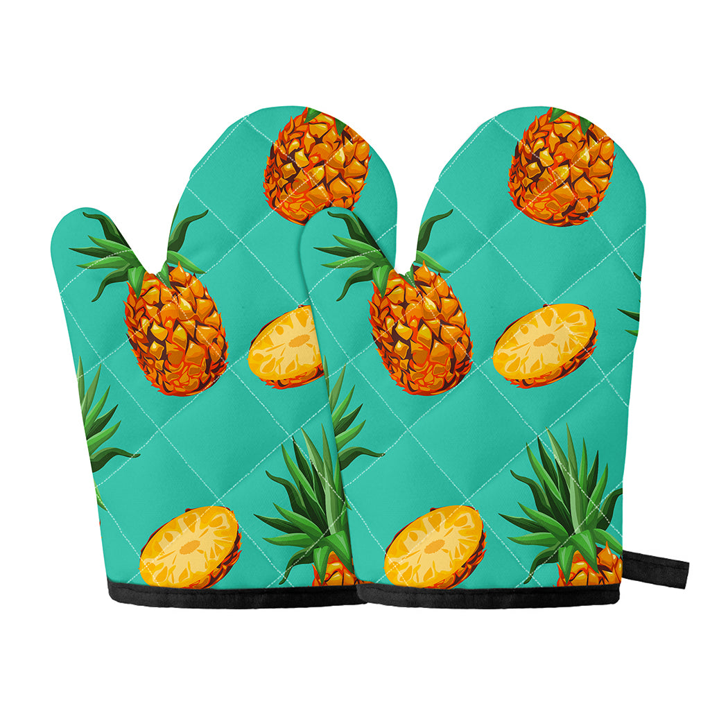 Pastel Turquoise Pineapple Pattern Print Oven Mitts