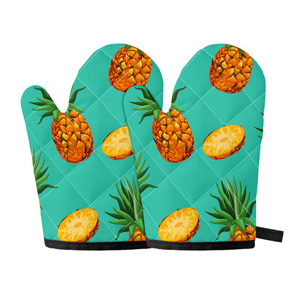 Pastel Turquoise Pineapple Pattern Print Oven Mitts