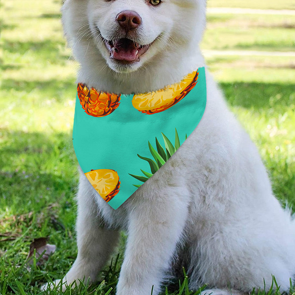 Pastel Turquoise Pineapple Pattern Print Over The Collar Dog Bandana