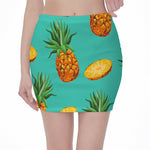 Pastel Turquoise Pineapple Pattern Print Pencil Mini Skirt