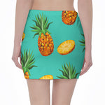Pastel Turquoise Pineapple Pattern Print Pencil Mini Skirt