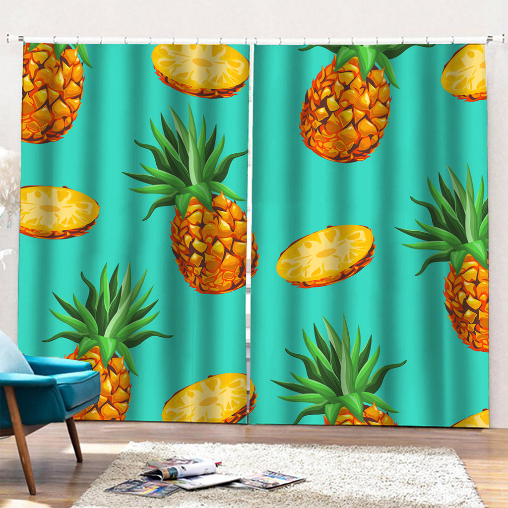 Pastel Turquoise Pineapple Pattern Print Pencil Pleat Curtains