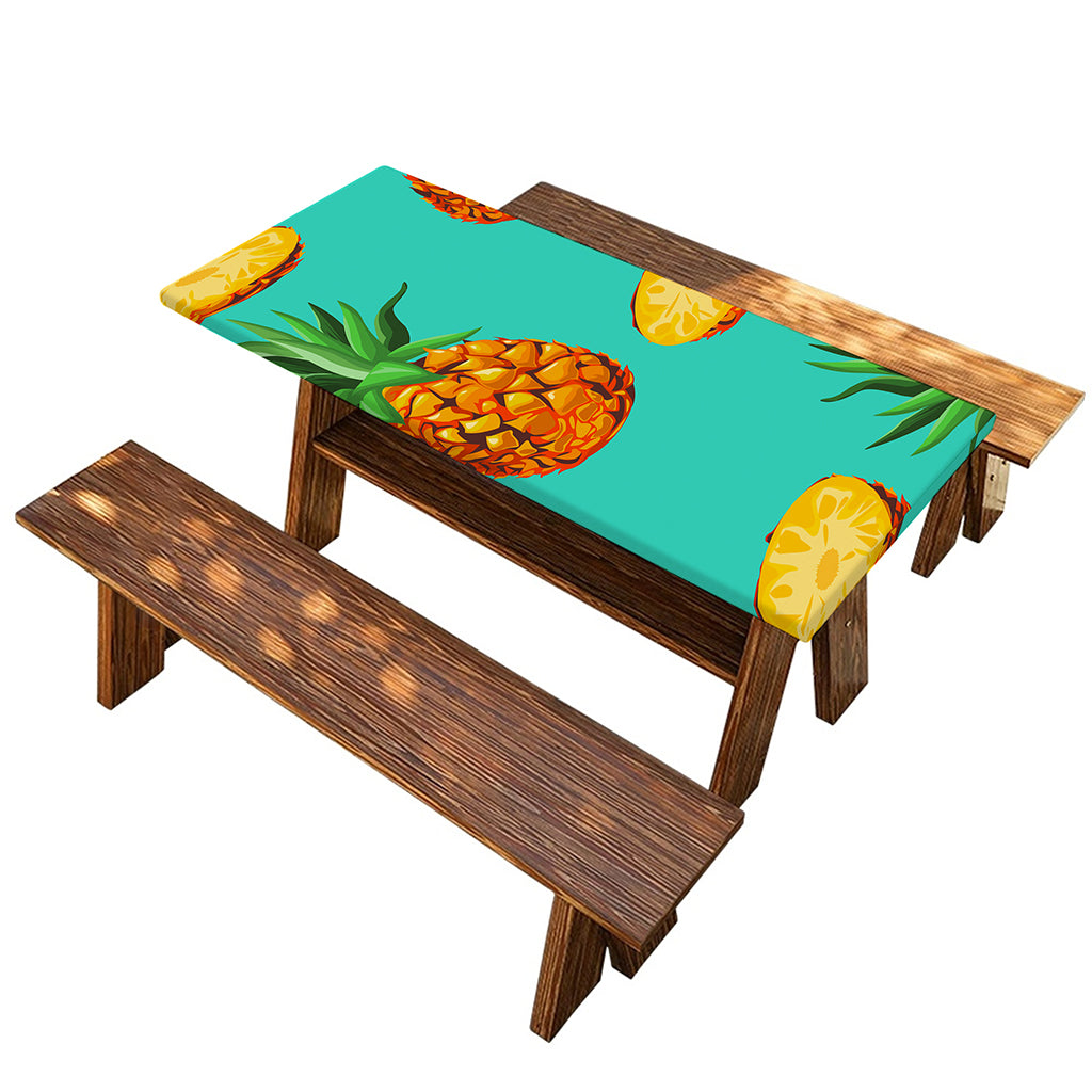 Pastel Turquoise Pineapple Pattern Print Picnic Table Cover