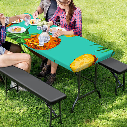 Pastel Turquoise Pineapple Pattern Print Picnic Table Cover