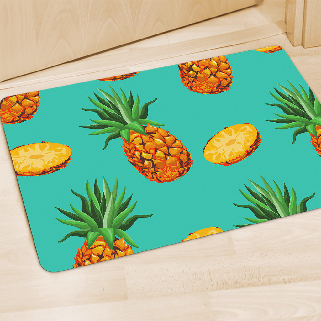 Pastel Turquoise Pineapple Pattern Print Polyester Doormat