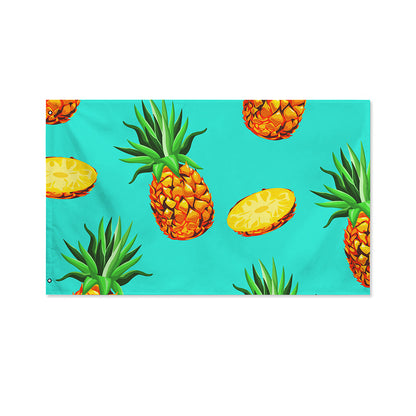 Pastel Turquoise Pineapple Pattern Print Polyester Flag