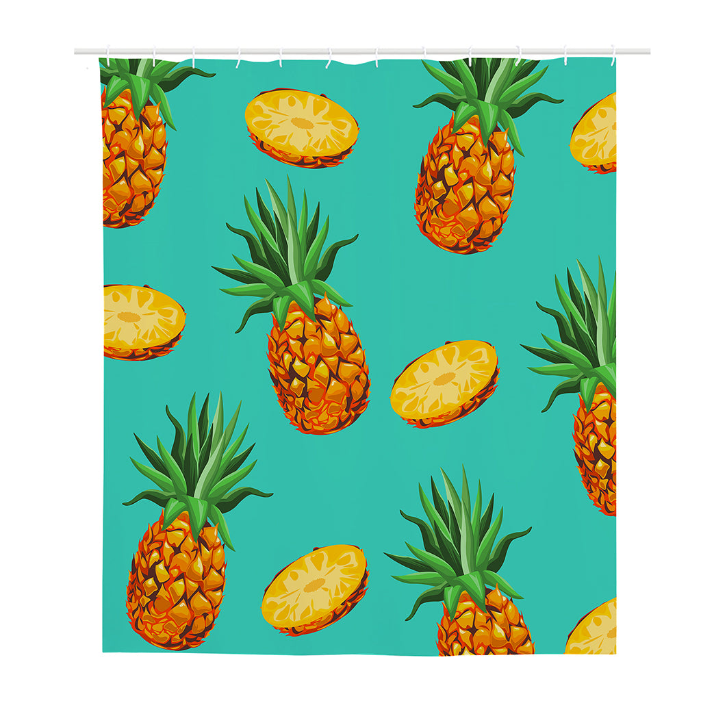 Pastel Turquoise Pineapple Pattern Print Polyester Shower Curtain
